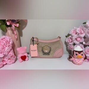 Juicy couture tan & pink velour shoulder bag NWT